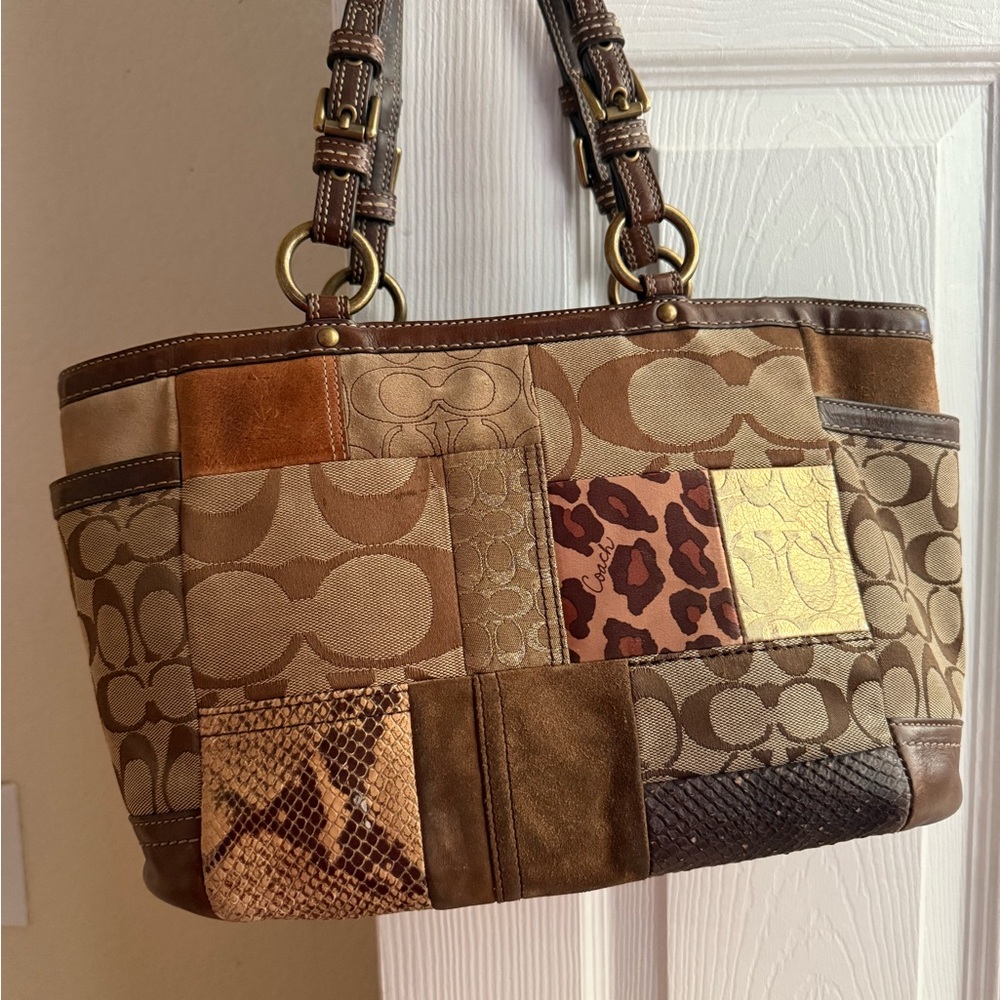 Coach Brown Tan Shoulder Bag with Patchwork Design